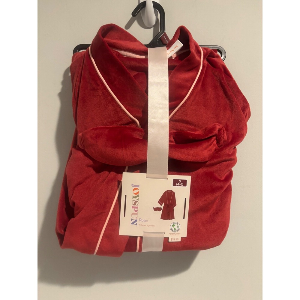 Joyspun Women's Velour Knit Robe and Eye Mask Set, 2-Piece, Size S  (4-6)‎ Red